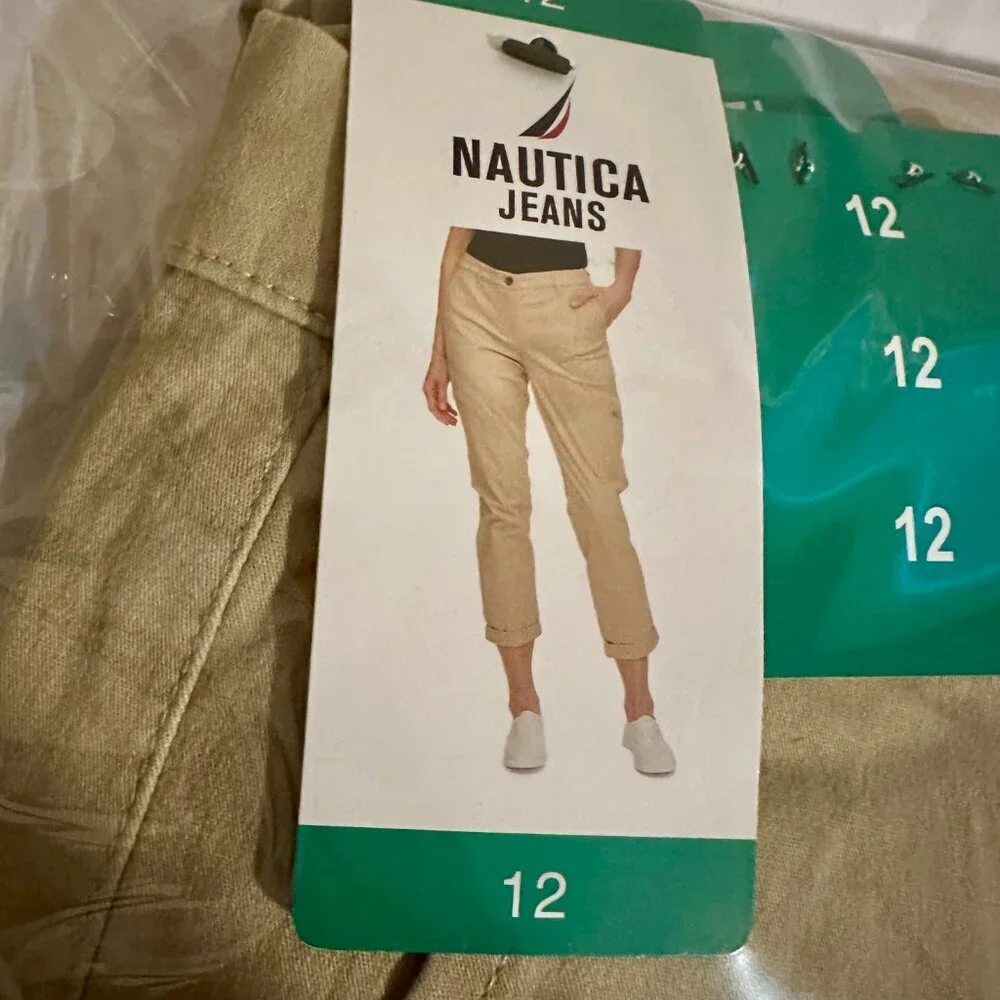 Nautica Jeans Women's Chino Pant Size 12 Khaki Stretch Relaxed Fit Ankle Length